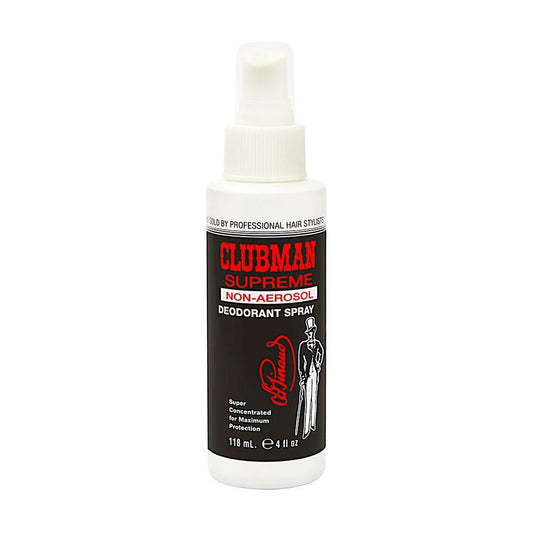 Clubman Supreme non-aerosol deodorant spray in 4 oz bottle, personal care product by Pasteur Pharmacy, for fresh, odor-free confidence.