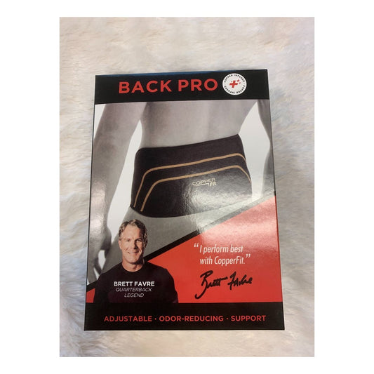 Copper Fit back support brace for men and women in sizes 39-50, designed for comfortable back stabilization and pain relief.