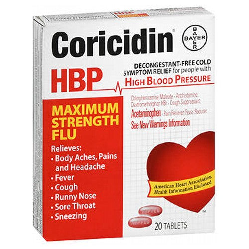 Coricidin Cold Symptom Relief maximum strength flu tablets by Pasteur Pharmacy, decongestant-free personal care medication.