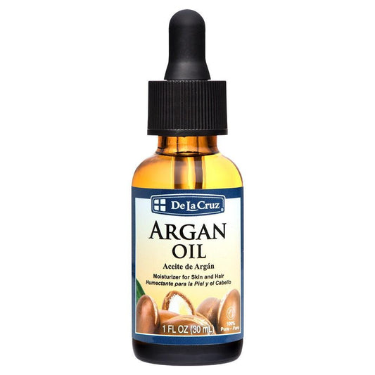 De La Cruz Argan Oil in a 1 Fl Oz bottle, natural personal care product for hair and skin from Pasteur Pharmacy
