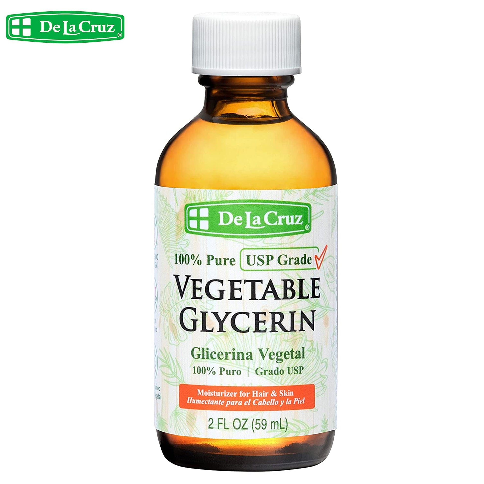 De La Cruz Glycerin emollient in a personal care bottle, suitable for skin moisturizing and softening.