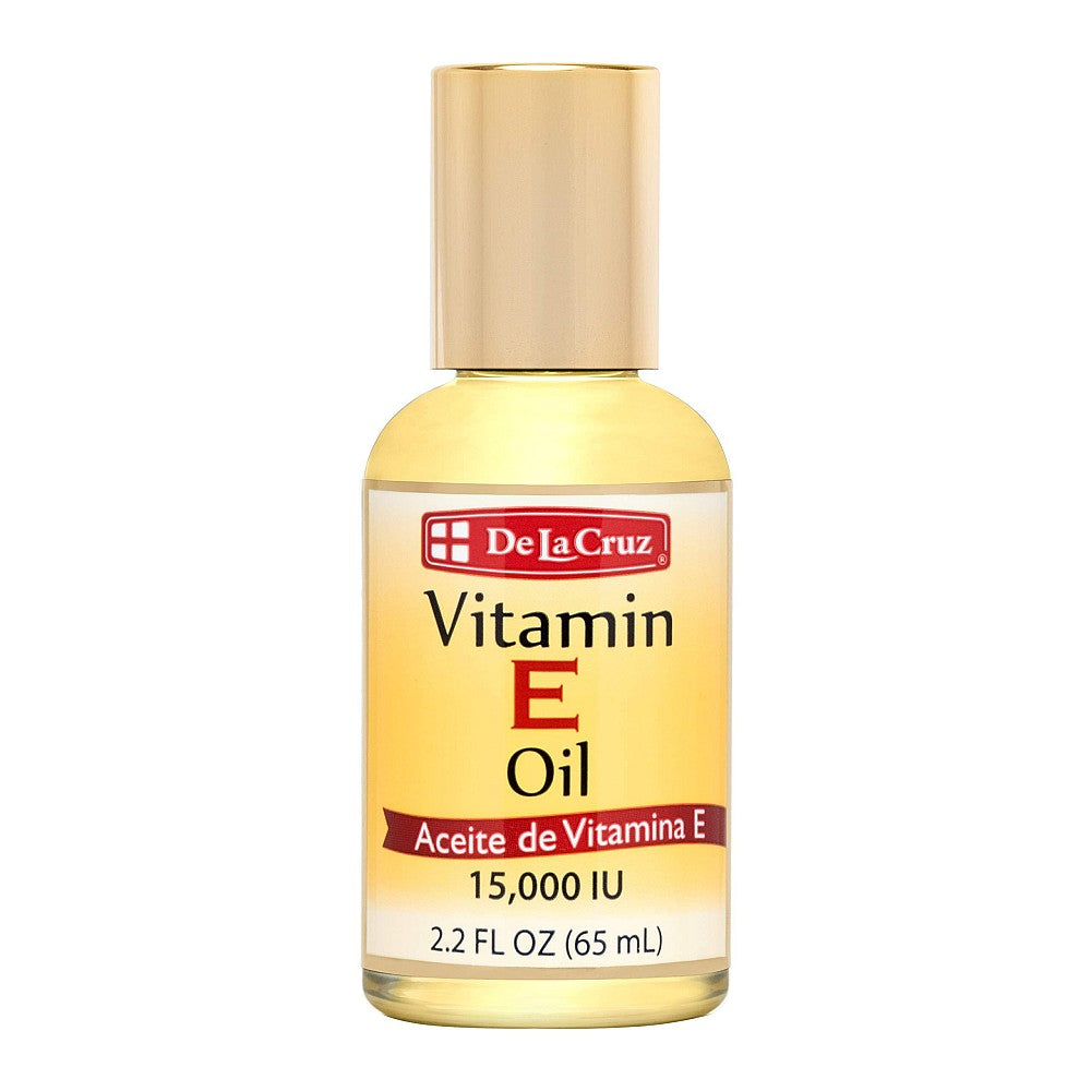 De La Cruz Vitamin E Oil for Face in 1 fl oz bottle, a natural personal care product for skin hydration and nourishment.