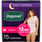 Depend Night Defense adult incontinence underwear for women, overnight, size M, blush color, designed for discreet protection.