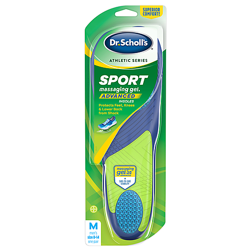 Dr. Scholl's Athletic Series Sport insoles with massaging gel for men, size 8-14, designed for enhanced comfort and support.