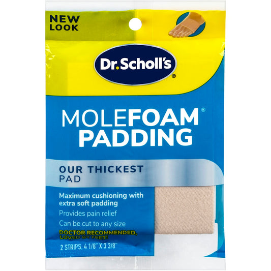 Dr. Scholl's Molefoam Padding, 2 pack, personal care product providing cushioning and protection for foot blisters and sore spots.