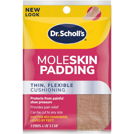 Dr. Scholl's Moleskin Padding Strips, 3-pack, for personal care to protect and cushion skin from friction and blisters.
