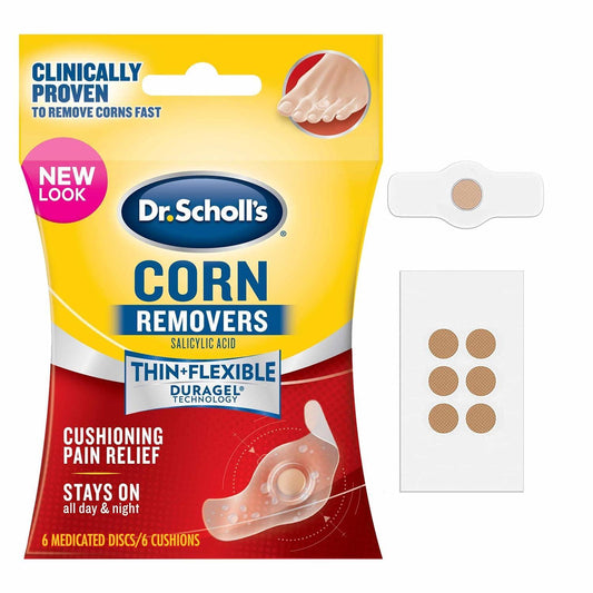 Dr Scholls Corn Remover One Step medicated bandages for corns and calluses, designed for personal foot care treatment.
