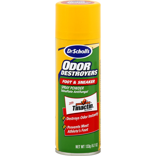 Dr. Scholl's Odor Destroyers Foot and Sneaker Spray Powder in 4.7 oz bottle, personal care product for odor control