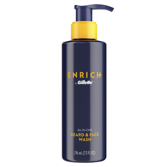 Enrich Beard & Face Wash by Pasteur Pharmacy, all-in-one personal care product with a pump dispenser and clean design.