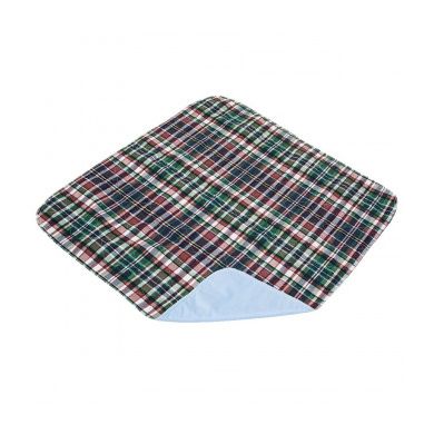 Reusable plaid underpad from Pasteur Pharmacy, 24 x 36 inches, ideal for personal care and absorbent protection.