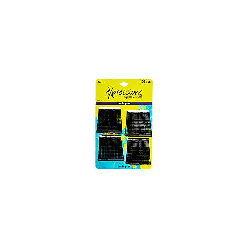 Black Expressions Bobby Pins by Pasteur Pharmacy, 100-pack of small hairpins for styling and securing hair.