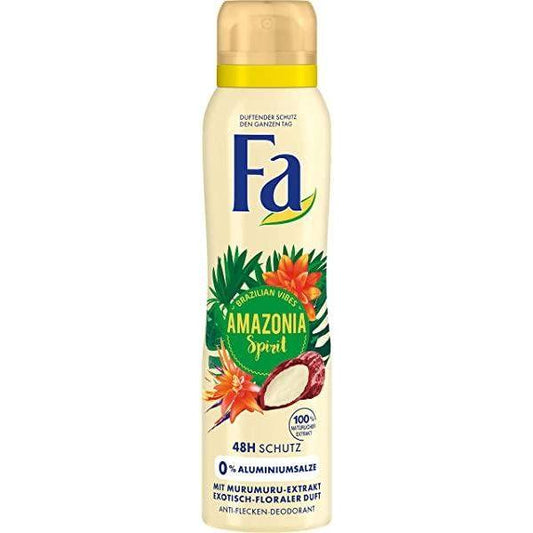 Fa Amazonia Spirit 48H Deodorant in 150ml spray bottle, personal care product with natural scent from Pasteur Pharmacy.