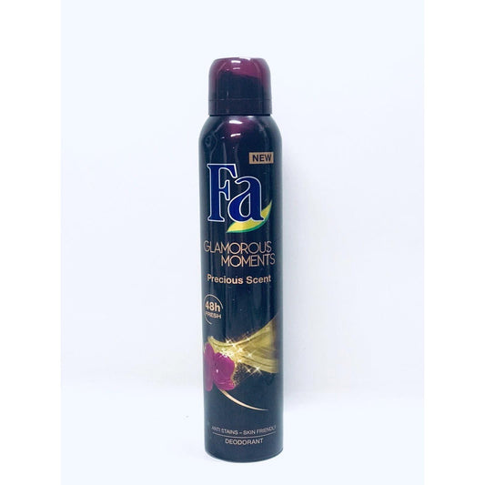 Fa Glamorous Moments deodorant spray by Pasteur Pharmacy, 6.7oz/150ml, in a sleek aerosol can for personal care.