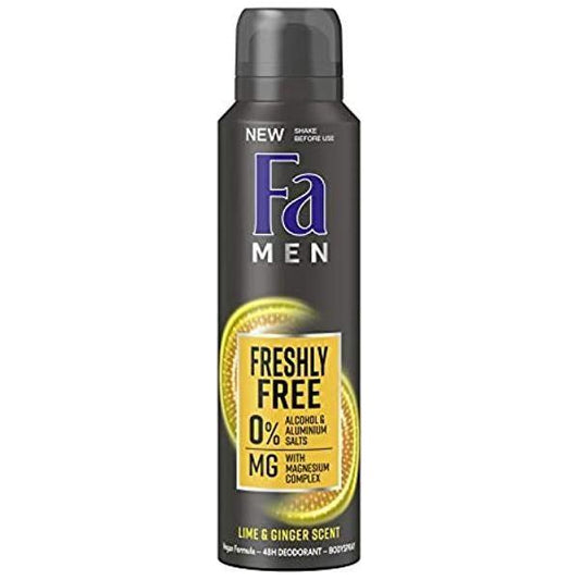 Fa deodorant spray for men with lime and ginger scent, 150 ml bottle, personal care product by Pasteur Pharmacy.