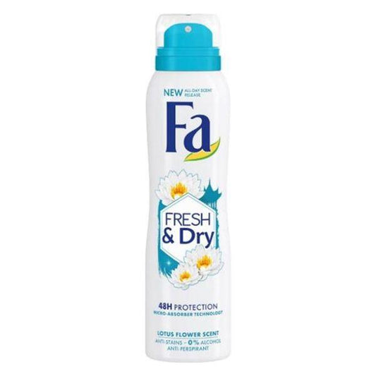 Fa Fresh & Dry Lotus Flower Scent anti-perspirant spray deodorant by Pasteur Pharmacy, 150 ml, alcohol-free, floral fragrance