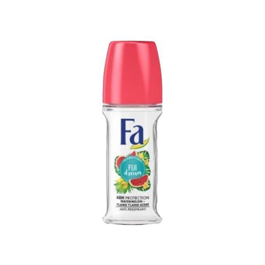 Fa Island Vibes Fiji Dream anti-perspirant roll-on by Pasteur Pharmacy, 50 ml, featuring tropical scent and personal care benefits.