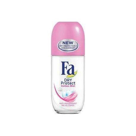 Fa Roll On Dry Protect Cotton Mist 50ml, personal care deodorant with cotton scent in a white roll-on bottle