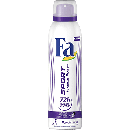 Fa Sport Invisible Power Deo, 72-hour unscented antiperspirant spray in a 200 ml bottle from Pasteur Pharmacy.