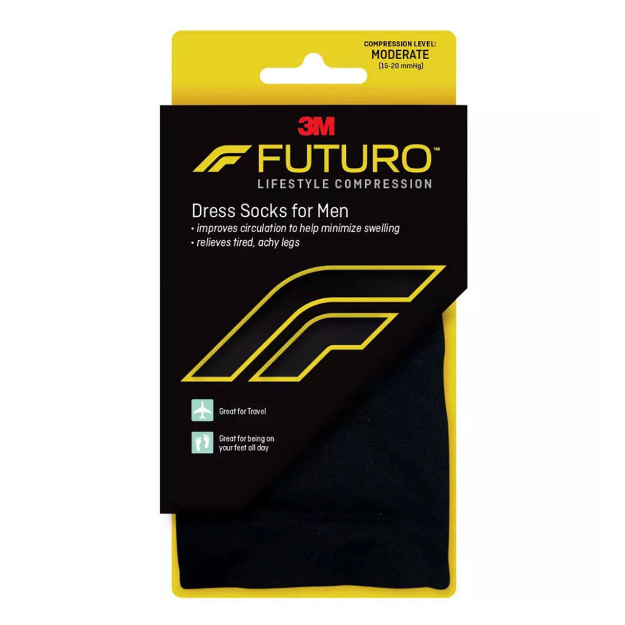 Futuro revitalizing dress socks for men in black, large size, firm fit, designed for comfort and support in personal care.