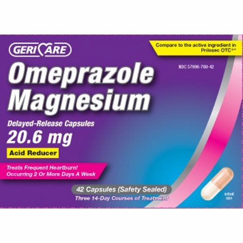 Geri-Care Omeprazole 20 mg delayed-release tablets for acid reflux relief, shown in blister pack, by Pasteur Pharmacy.