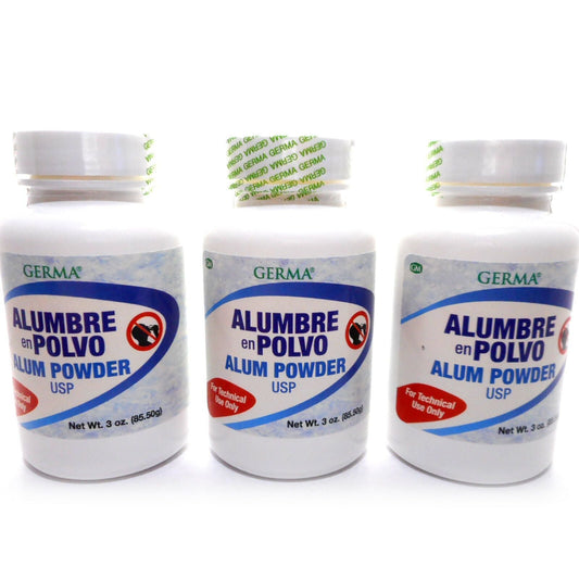 Germa Alum Powder 3 oz from Pasteur Pharmacy, a natural personal care product in a clear jar showing white alum powder.