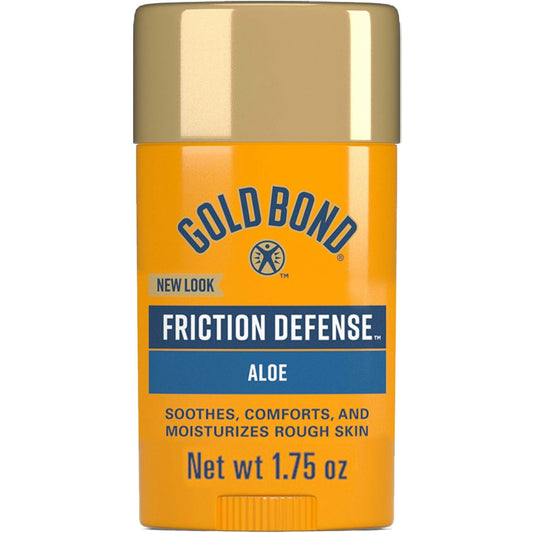 Gold Bond Friction Defense Stick with Aloe, unscented, 1.75 oz, personal care product in natural application form.