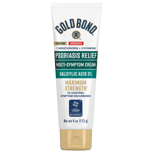 Gold Bond Ultimate Maximum Strength Psoriasis Relief Cream jar, personal care product for skin soothing and symptom relief.