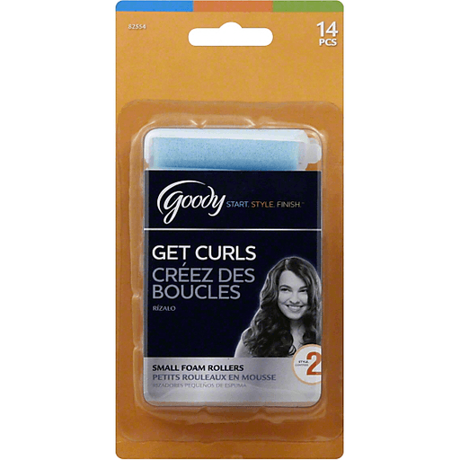 Small foam Goody Go Curl Rollers by Pasteur Pharmacy for personal care, shown in a set ready for styling.