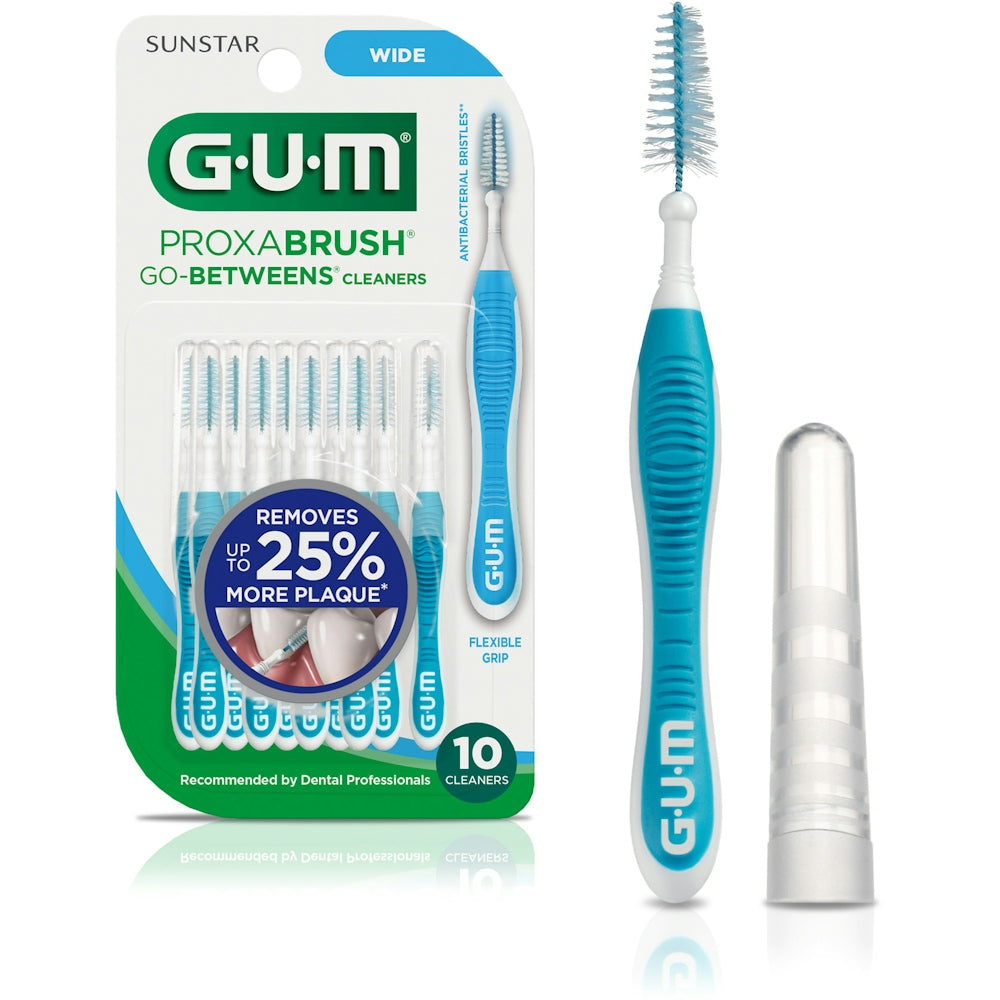 GUM Proxabrush Go Between Cleaners Wide, 10-pack, personal care brush for cleaning between teeth and braces.