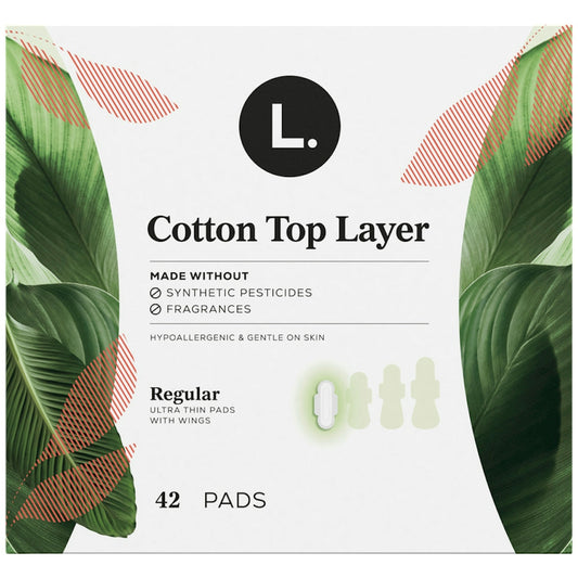 Organic cotton top layer pads with wings, regular absorbency, 42-count, personal care product by Pasteur Pharmacy