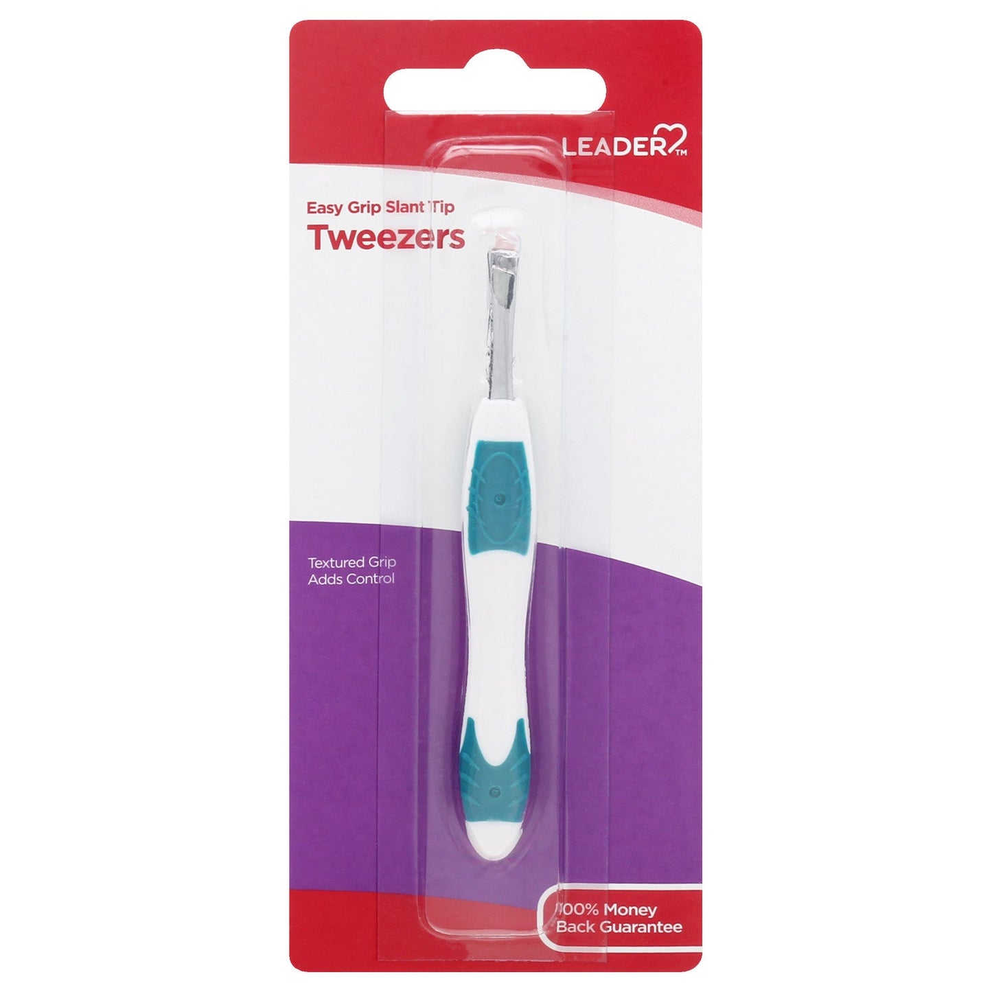 Leader Easy Grip Slant Tip Tweezers for personal care, with ergonomic handle and precise slant tip for grooming tasks.