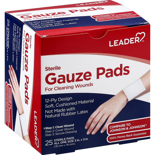 Sterile Leader Gauze Pads from Pasteur Pharmacy, all one size, designed for personal care and wound dressing.