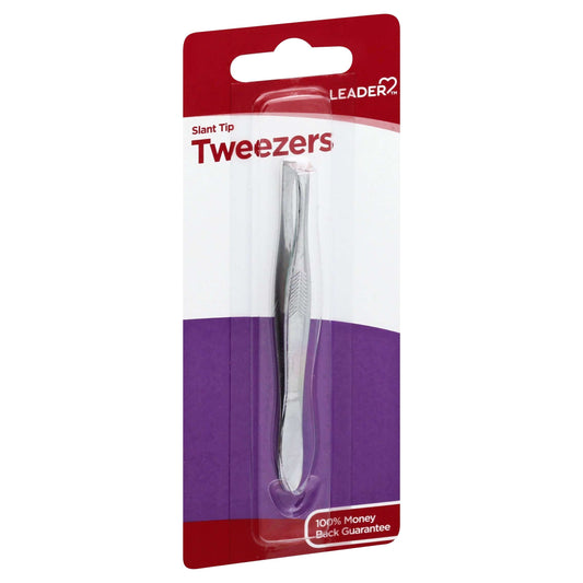 Leader Slant Tip Tweezers by Pasteur Pharmacy for precise brow shaping, featuring professional-quality slant tip design.