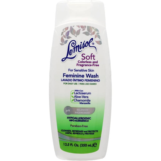 Lemisol Sensitive Skin Soft Feminine Wash bottle from Pasteur Pharmacy, gentle personal care product for feminine hygiene.