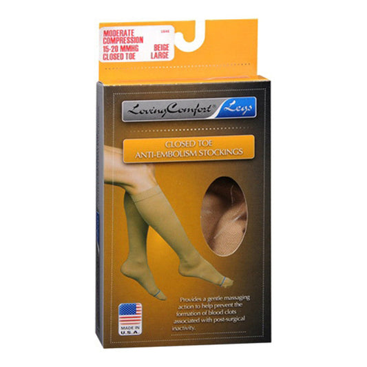 Beige Loving Comford anti-embolism knee-high stockings with closed toe for women, 12-20mmHg compression, XLarge size.
