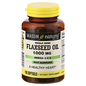 Mason Natural flaxseed oil softgels, 1000 mg, plant-based omega support, in clear softgel capsules on white background.