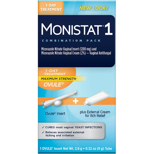 Monistat 1 Day Treatment ovulo insert for itch relief, personal care cream in a single-dose package, by Pasteur Pharmacy