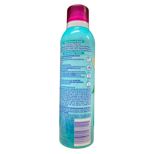 Nair Hair Remover Spray with Moroccan Argan Oil in a spray bottle, designed for easy personal hair removal.