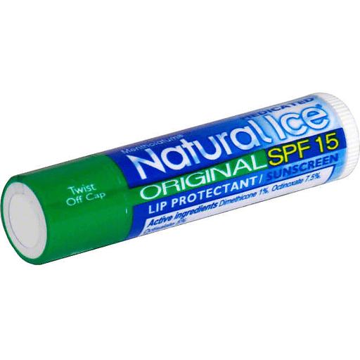 Natural Ice Medicated Lip Protectant with SPF 15 in original flavor, shown in a tube, for soothing and protecting lips.