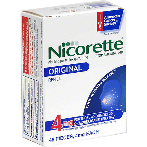Nicorette Stop Smoking Aid 4mg gum refill by Pasteur Pharmacy, original flavor, personal care product for smoking cessation