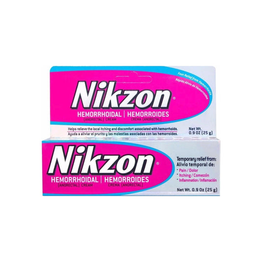 Nikzon Hemorrhoidal Cream from Pasteur Pharmacy, 0.9oz tube, personal care product for hemorrhoid relief.