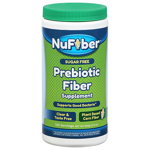 NuFiber Prebiotic supplement in a 17.6 oz container by Pasteur Pharmacy, sugar-free and designed for personal health care.