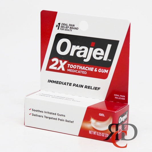 Orajel Instant Pain Relief Gel by Pasteur Pharmacy, 2x strength, 0.25 oz tube for quick oral pain relief in a personal care product.