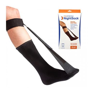 ProStretch NightSock with toe support for plantar fasciitis, personal care product, showing the black sock with Toe support design.