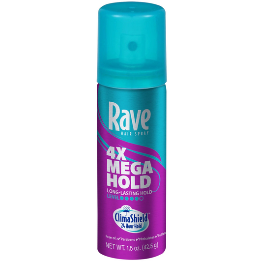 Rave Unscented Hairspray in a 1.5 oz aerosol can, personal care product by Pasteur Pharmacy, for hold and styling.