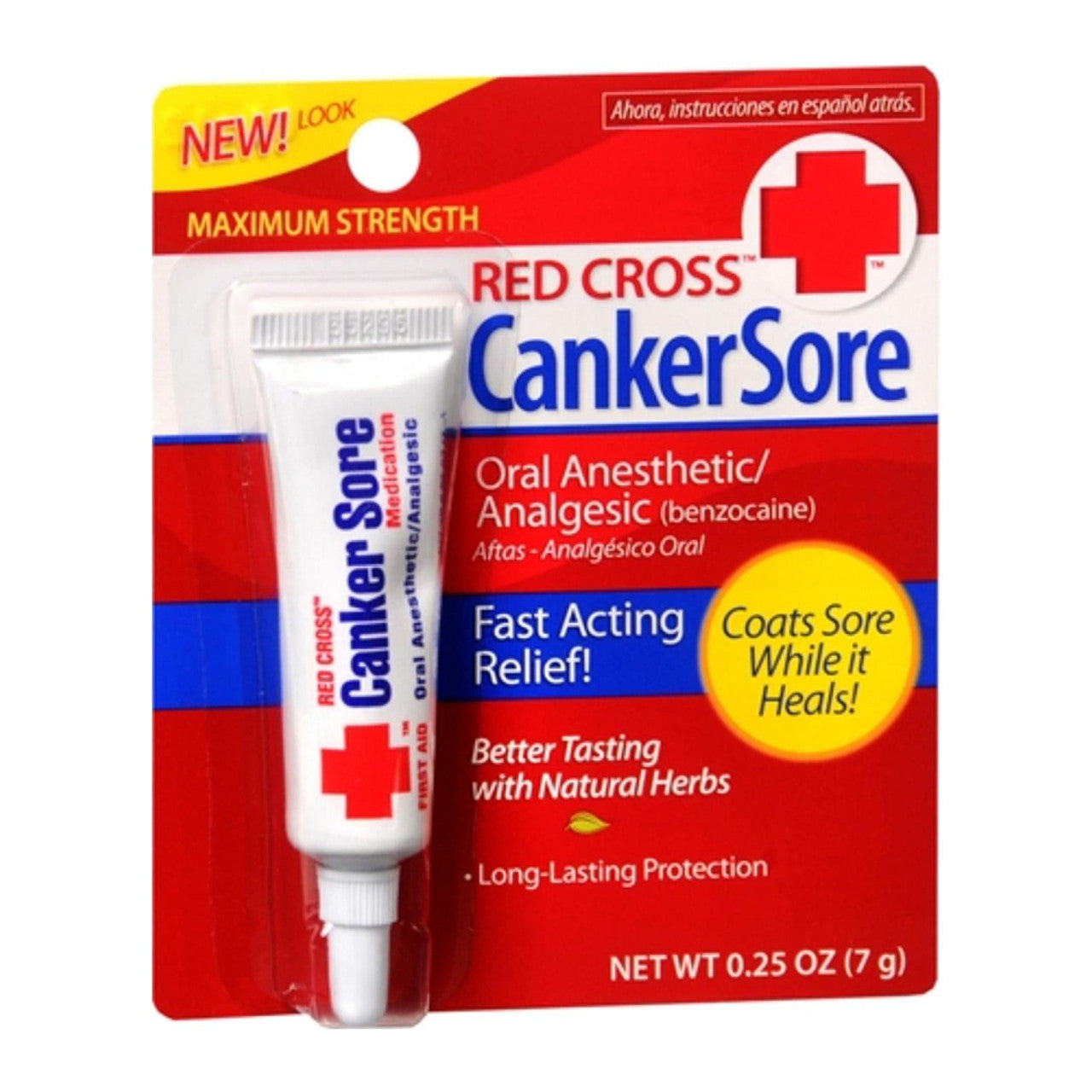 Red Cross maximum strength canker sore relief gel in 0.25 oz tube, personal care product by Pasteur Pharmacy.