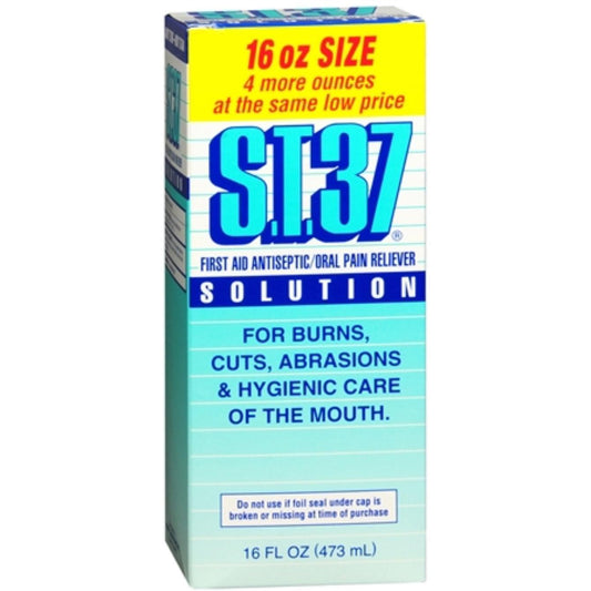 S.t. 37 Mouth Pain Relief Solution in a 16 oz bottle, personal care product by Pasteur Pharmacy, with a label showing ingredients and branding.