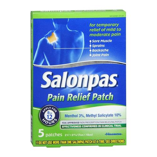 Salonpas Pain Relief Patch with minty scent from Pasteur Pharmacy, showing the adhesive patch designed for targeted pain relief.
