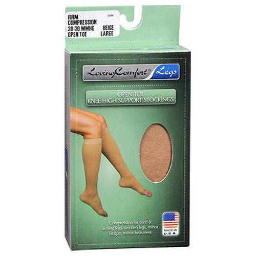 Beige Scott Specialties Loving Comfort knee-high compression hose in large size, designed for personal care and leg support.