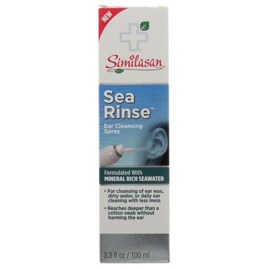 Similasan SeaRinse Ear Cleansing Spray in a white bottle, designed for gentle ear cleaning and personal care.